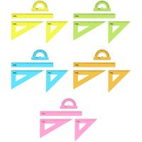 Набор чертежный СТАММ, размер L (линейка 25см, 2 треугольника,транспортир), прозрачный, неоновые цвета, ассорти, европодвес