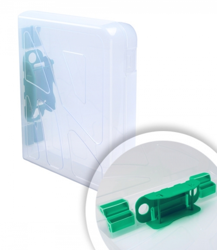 File case with binder clip A4 format transparent, binder mechanism  green