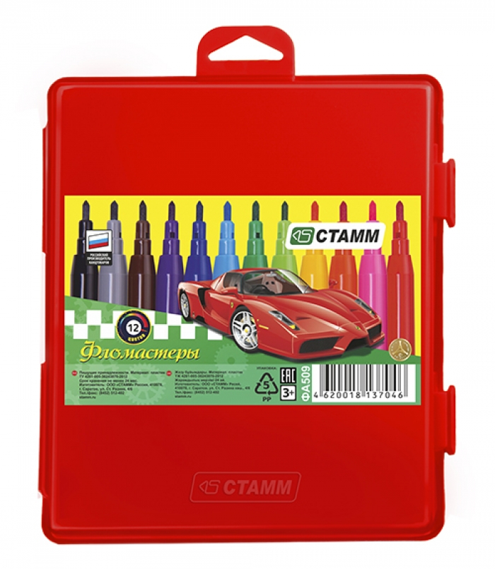 Анонс-изображение товара фломастеры стамм "автомобили" в пенале красном 12цв. фа509