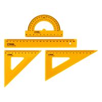 Набор чертежный СТАММ, размер M (линейка 20см, 2 треугольника,транспортир), прозрачный, неоновые цвета, ассорти, европодвес
