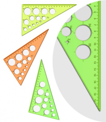 Треугольник 30*,19см СТАММ, пластиковый, с окружностями, прозрачный, неоновые цвета, ассорти