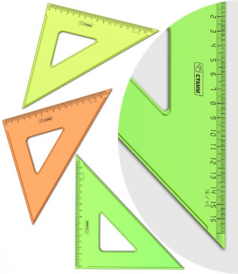 Треугольник 45*,16см СТАММ, пластиковый, прозрачный, неоновые цвета, ассорти