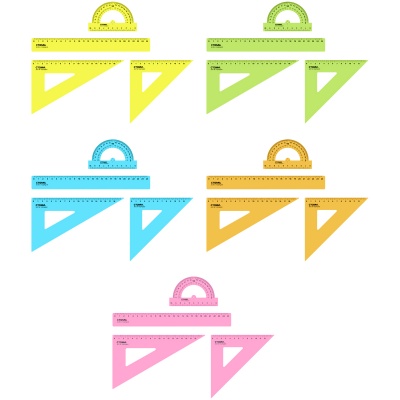 Набор чертежный СТАММ, размер L (линейка 25см, 2 треугольника,транспортир), прозрачный, неоновые цвета, ассорти, европодвес