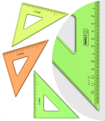 Треугольник 45*,12см СТАММ, пластиковый, прозрачный, неоновые цвета, ассорти